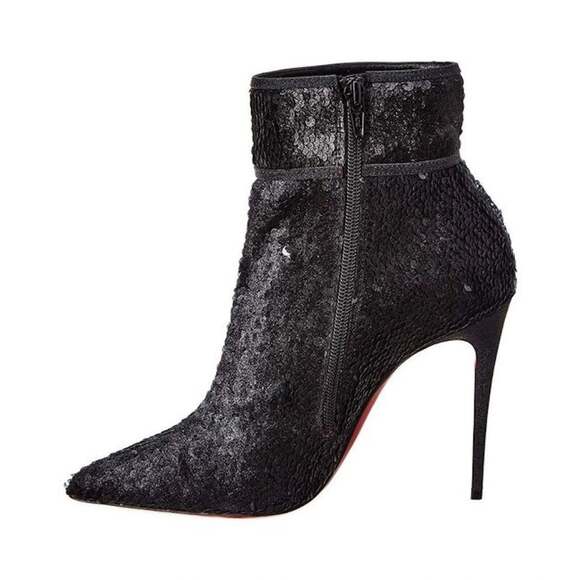 Christian Louboutin Moulakate 100 Black Sequin Glitter Heel Ankle Bootie 35.5 - Picture 11 of 12